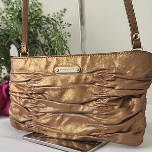 Michael Kors Webster Metallic Gold Ruched Leather Shoulder Bag Clutch